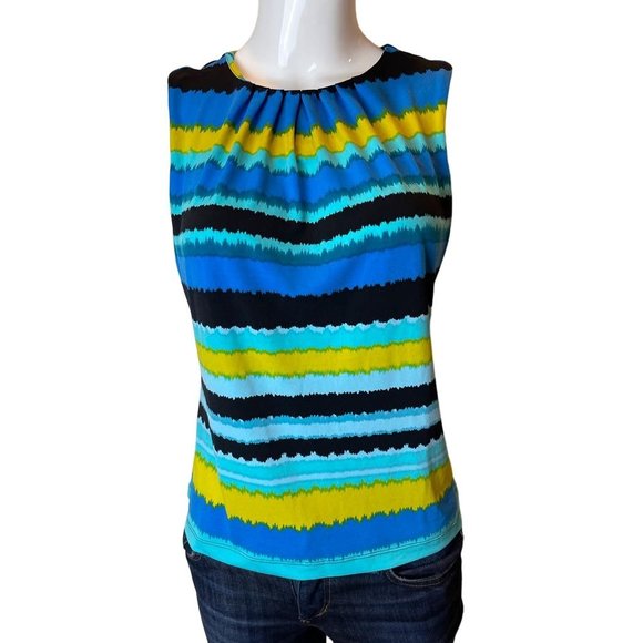 Calvin Klein Women's Sleeveless Striped Blouse Top Multicolor Size Petite M - Picture 1 of 7